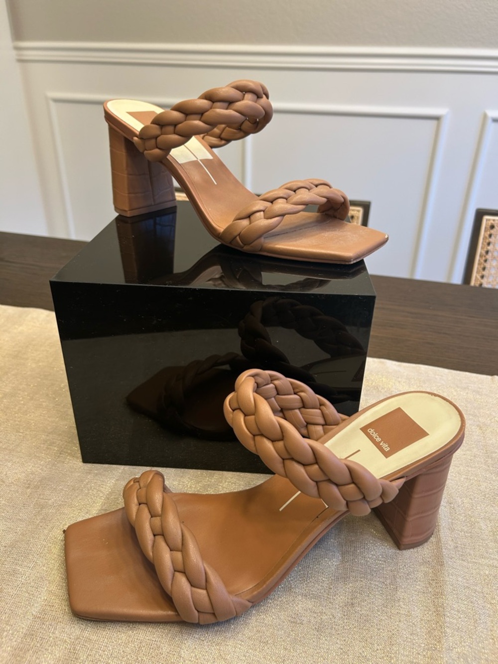 Braided Strap Brown High Heel Sandals - Women Mule Dolce Vita 10